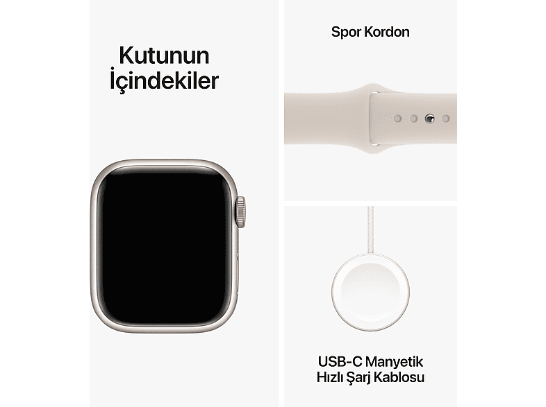 APPLE Watch Series 9 GPS MR8T3TU/A  41 mm Yıldız Işığı Alüminyum Kasa ve Yıldız Işığı Spor Kordon - S/M_9