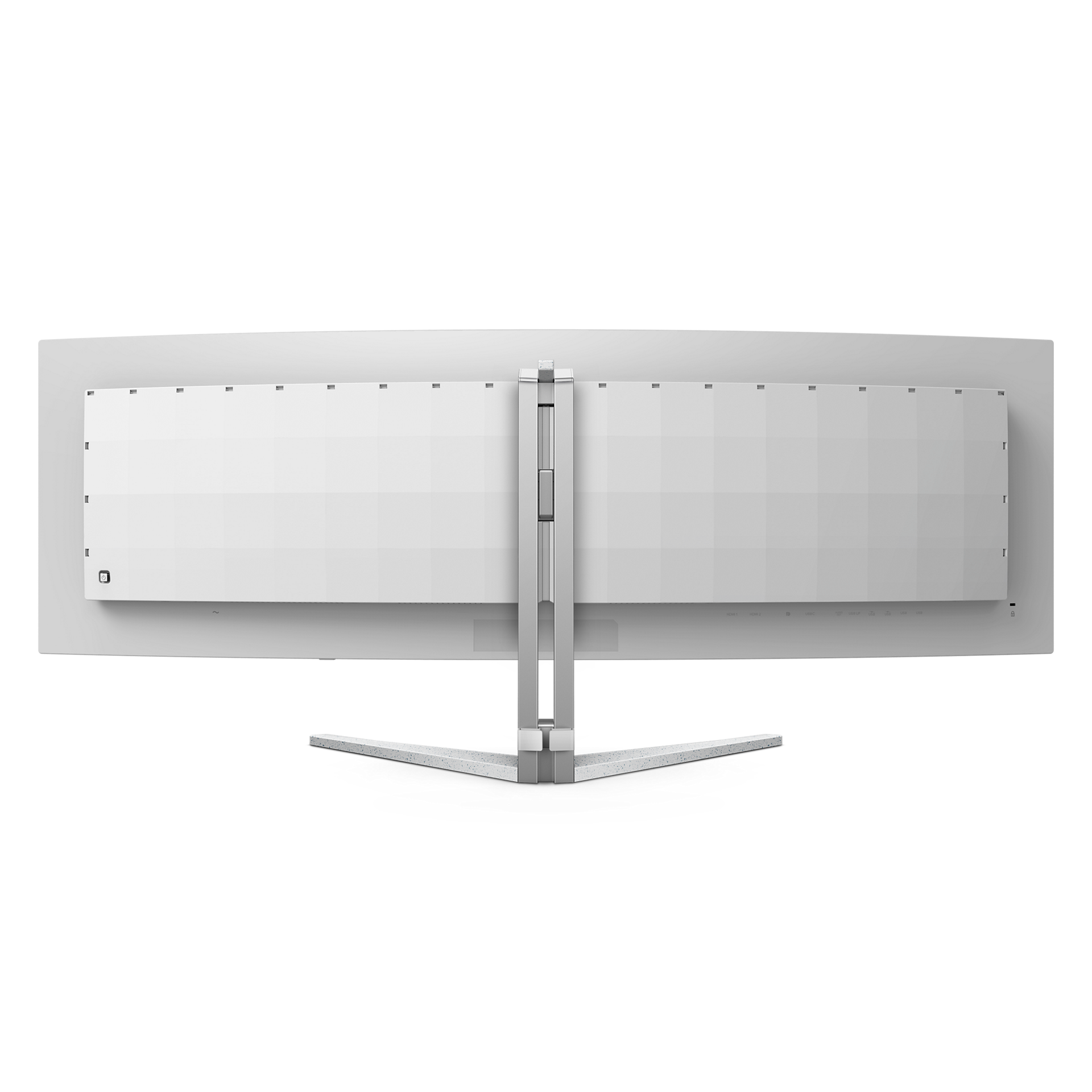 Ein weißer Computermonitor aus der Draufsicht.