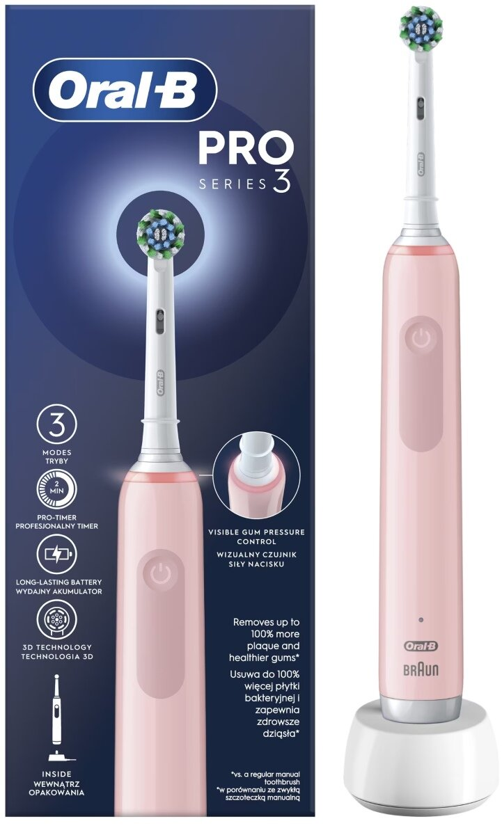 Szczoteczka elektryczna ORAL-B PRO3 CROSS ACTION Pink