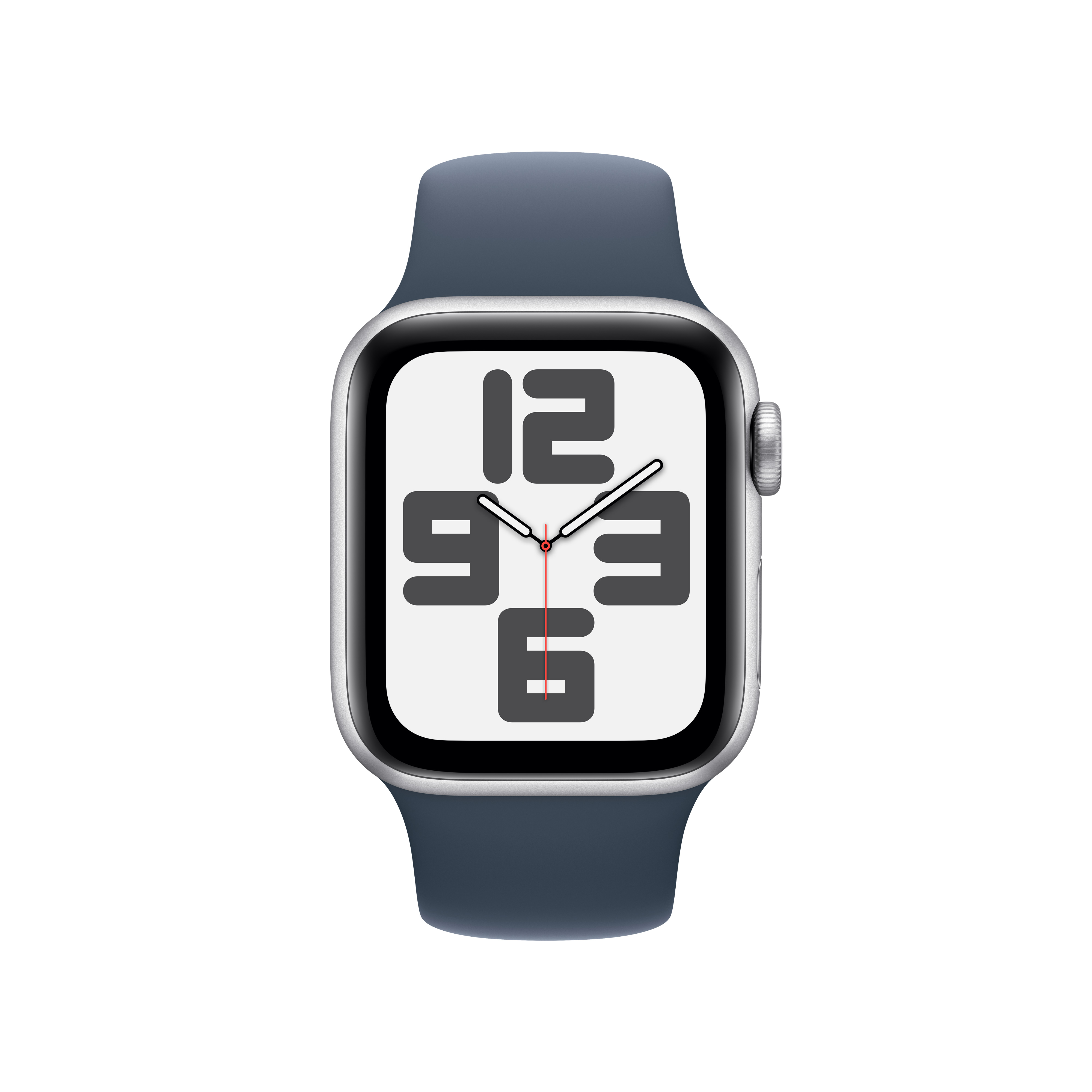 Mavi kayışlı, saati gösteren gümüş bir Apple Watch.