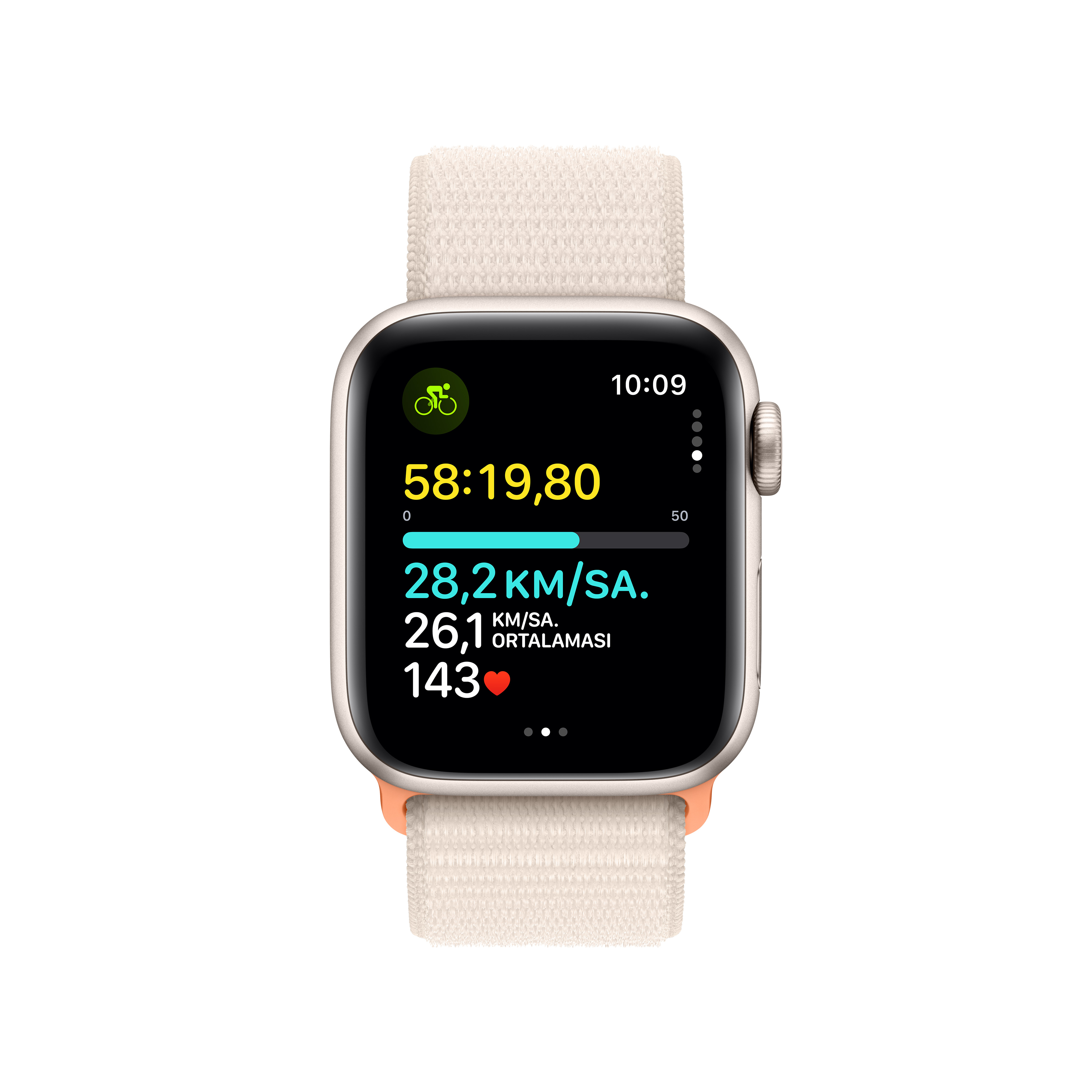 Apple Watch bisiklet verilerini gösteriyor: zaman, hız, vb.