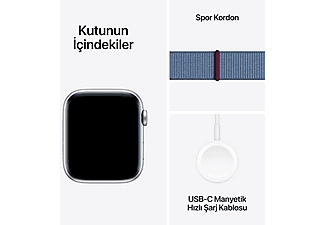 APPLE Watch SE 2023 GPS MREF3TU/A  44 mm Gümüş Rengi Alüminyum Kasa ve Buz Mavisi Spor Loop_7