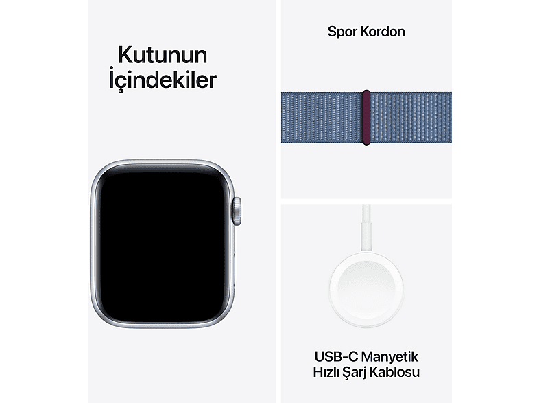 APPLE Watch SE 2023 GPS MREF3TU/A  44 mm Gümüş Rengi Alüminyum Kasa ve Buz Mavisi Spor Loop_7