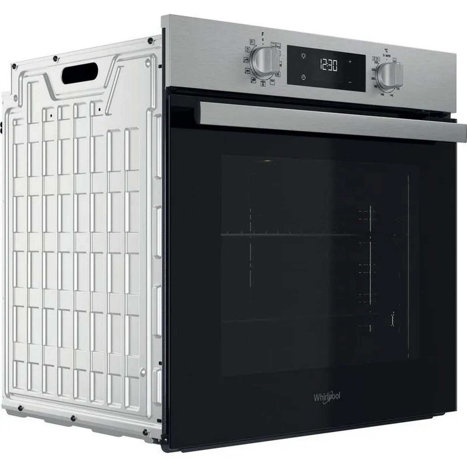 Built-in oven with a digital display and silver controls.