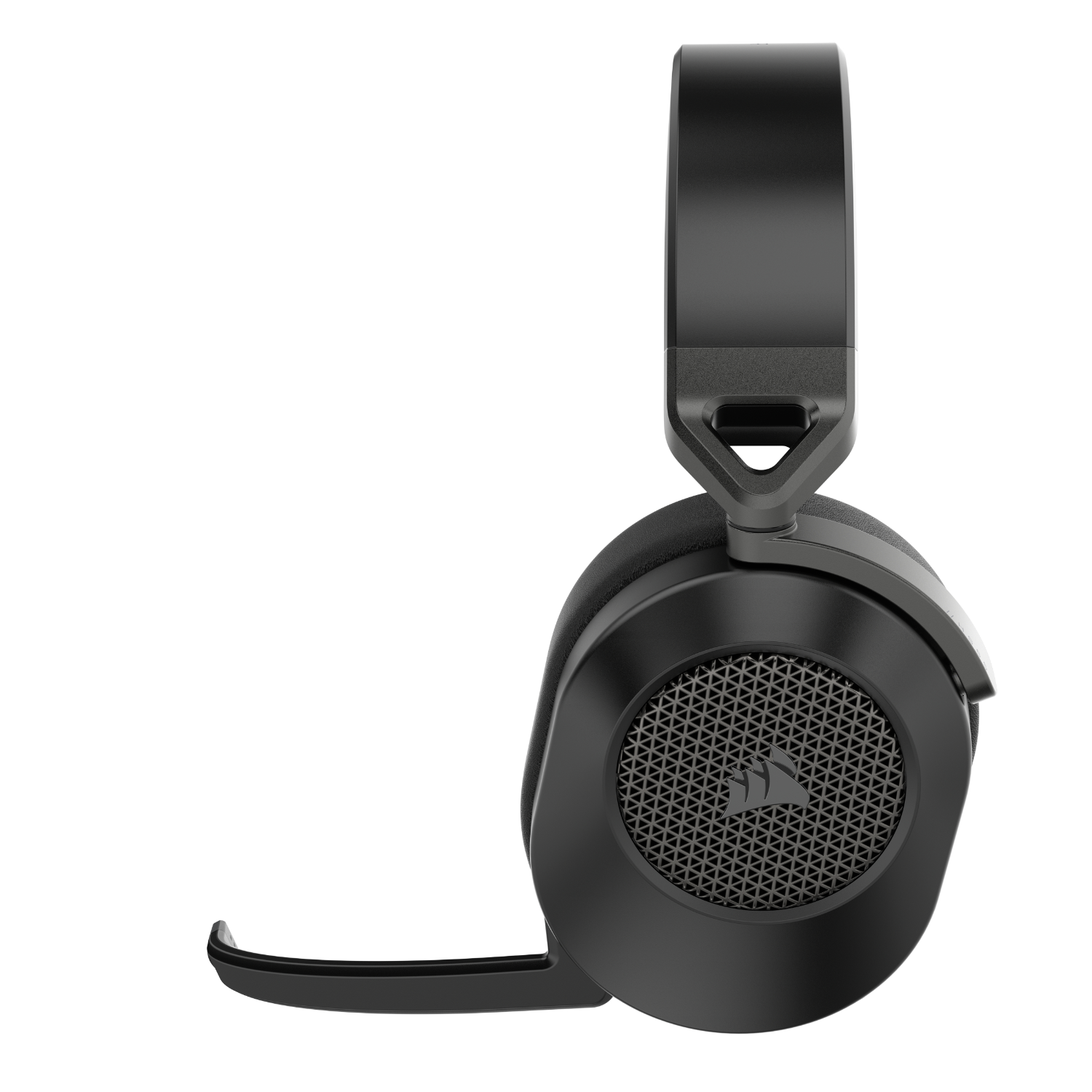 Black gaming headset with a microphone. The headset sits on a white background.