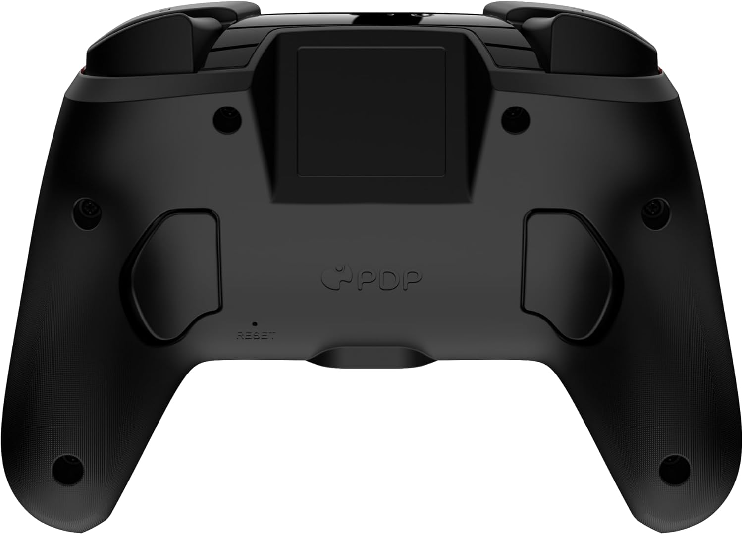 Mando de juego negro con botón de reinicio y logotipo PDP.