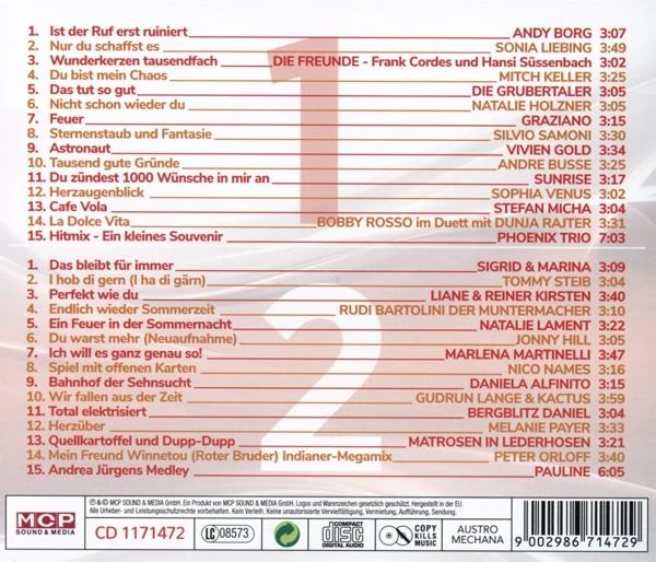 CD-Cover mit einer Zusammenstellung deutscher Lieder, mit Künstlernamen und Songtiteln.