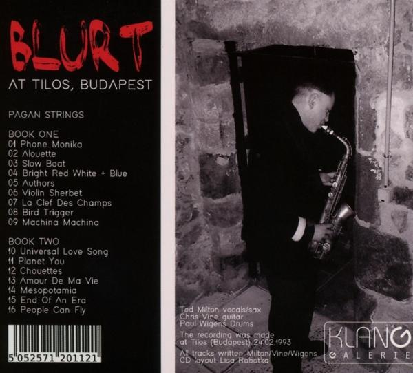 Ein CD-Cover mit Text und einem Foto eines Mannes, der Saxophon spielt.