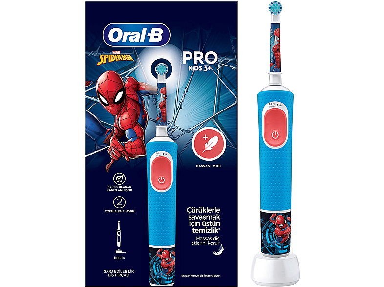 ORAL B Vitality Pro Spiderman Özel Seri Çocuklar İçin Şarj Edilebilir Diş Fırçası D103_1