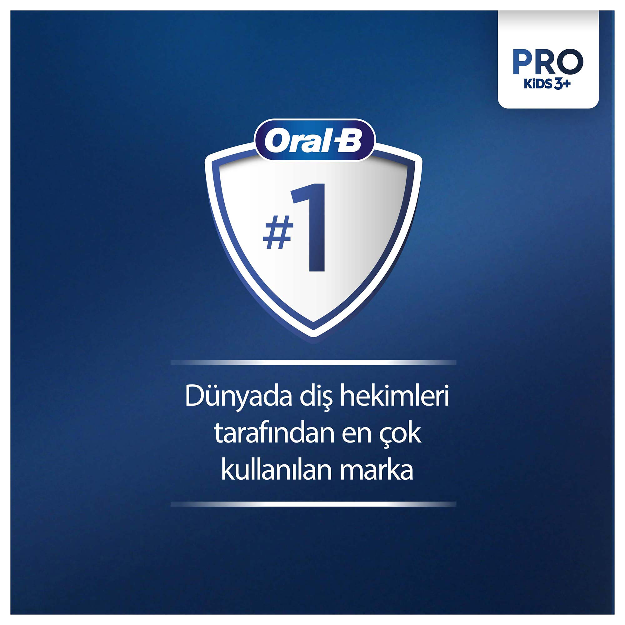 Mavi arka planda Türkçe metinli Oral-B Pro Kids diş macunu reklamı.