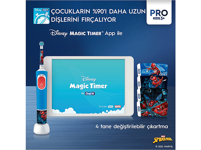 ORAL B Vitality Pro Spiderman Özel Seri Çocuklar İçin Şarj Edilebilir Diş Fırçası D103_7