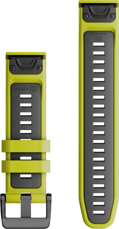 Zwei Uhrenarmbänder, eines limettengrün, eines schwarz, mit QuickFit.