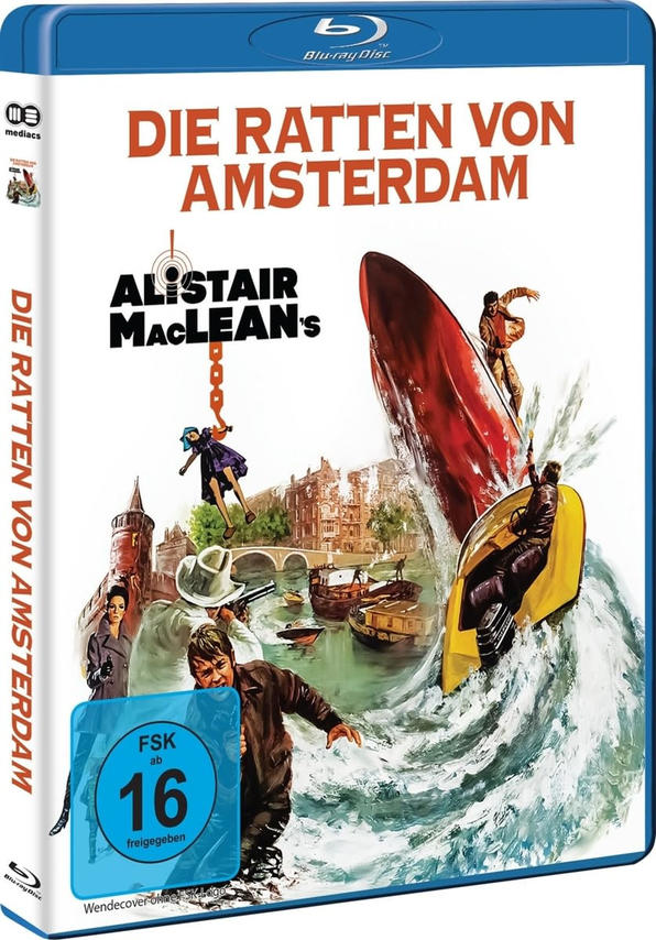Filmcover mit Boot auf Wasser und Personen. Text auf Deutsch. Blauer Hintergrund.