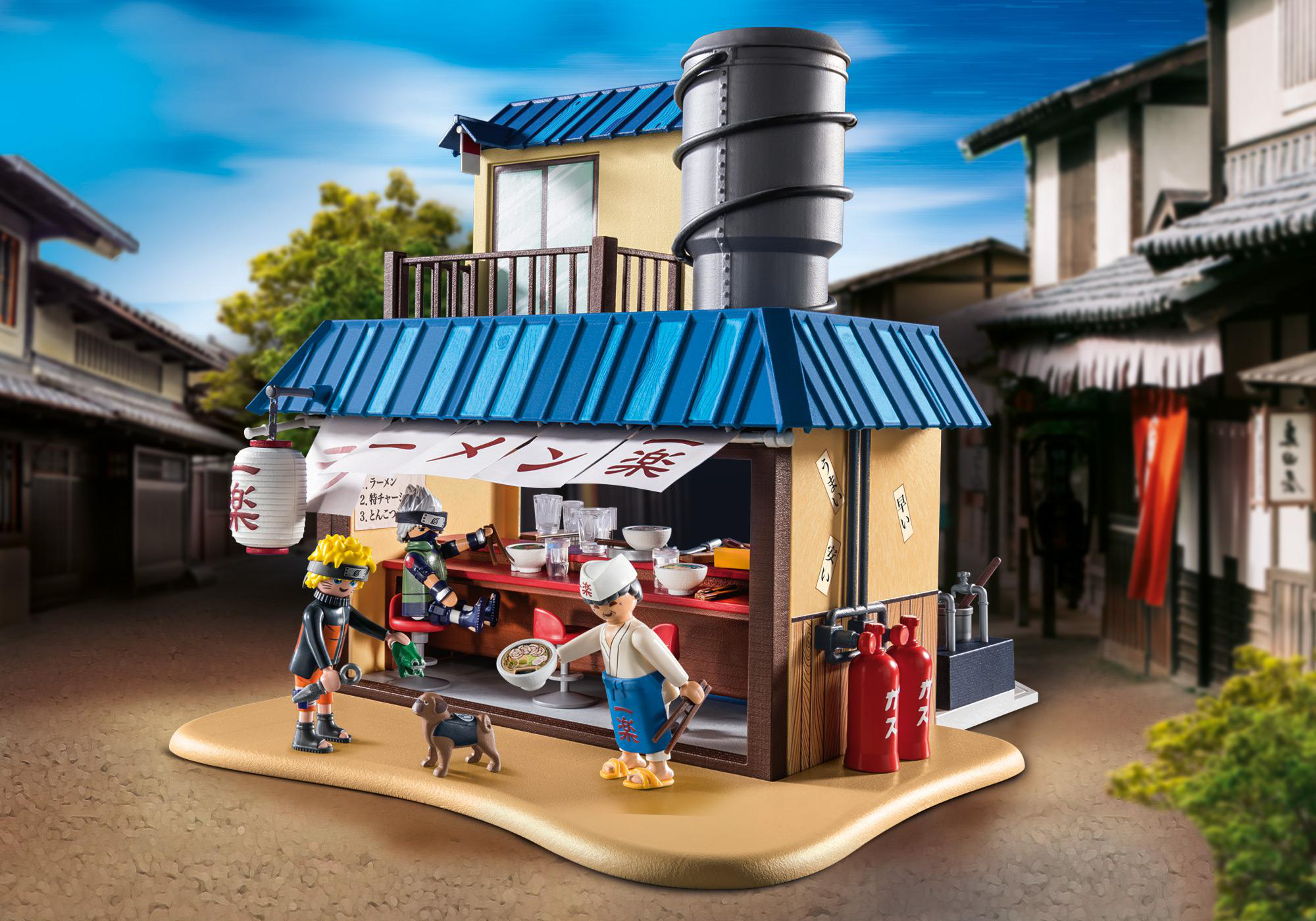 Playmobil-Set: Ramen-Shop mit Anime-Figuren, verschiedenen Figuren und Details.