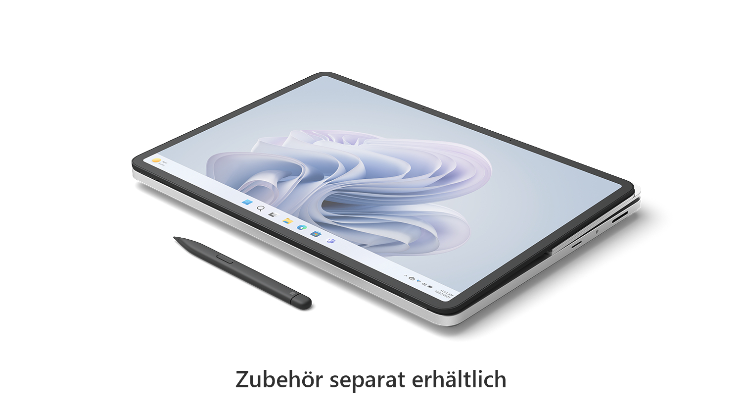 Tablet mit Stift. Tablet ist silberfarben mit schwarzem Rand.