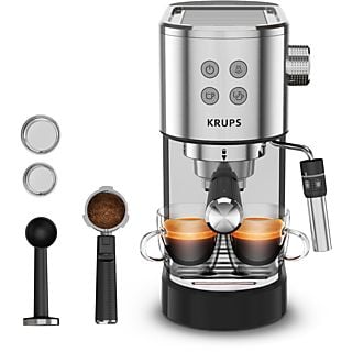 Cafetera express - Krups Virtuoso + XP444C, 1400 W, 15 Bar, 1 L, Thermoblock, Compatible cápsulas blandas té e infusiones, Apagado autom., Acero Inox