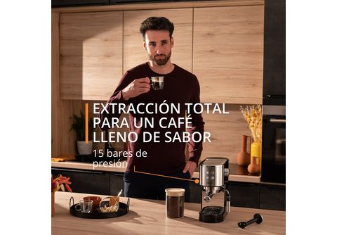Cafetera express  Krups Virtuoso + XP444C, 1400 W, 15 Bar, 1 L,  Thermoblock, Compatible cápsulas blandas té e infusiones, Apagado autom.,  Acero Inox