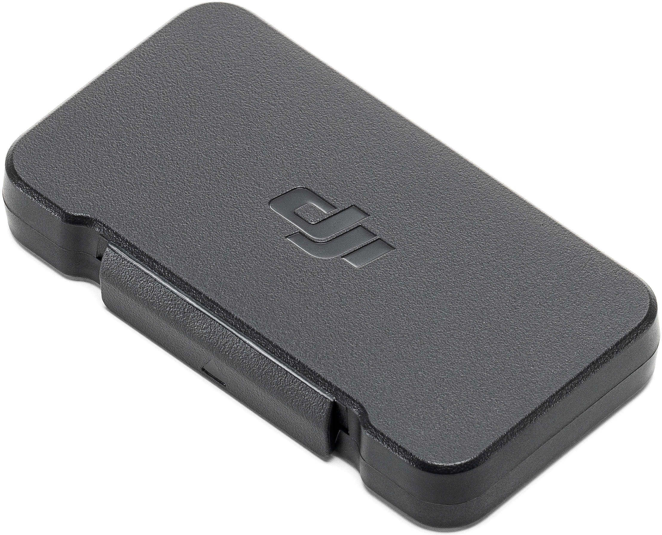 Étui de transport rectangulaire noir pour un appareil, montrant la surface supérieure et une charnière.