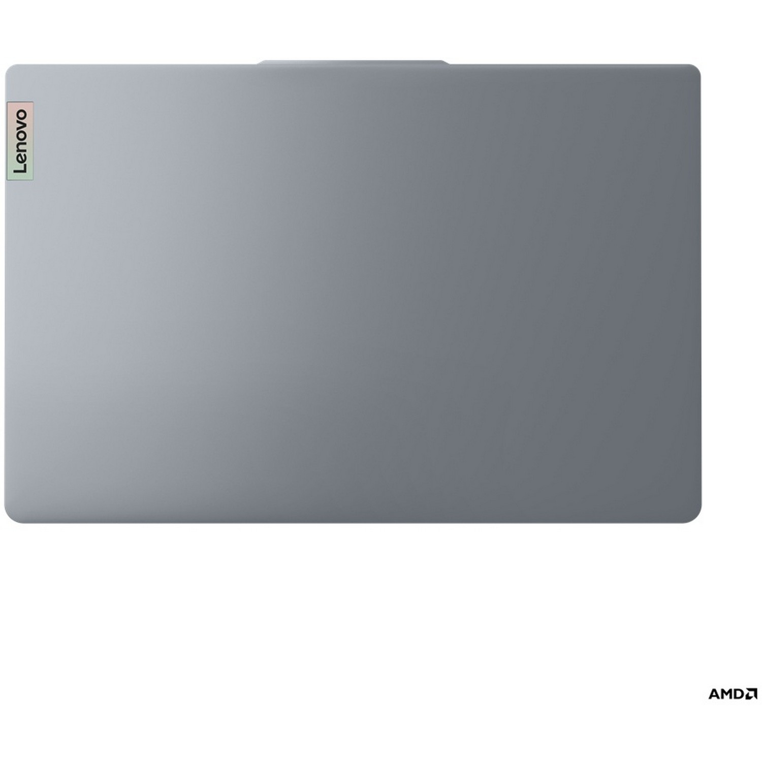 Un ordinateur portable gris avec un logo Lenovo dans le coin supérieur gauche.