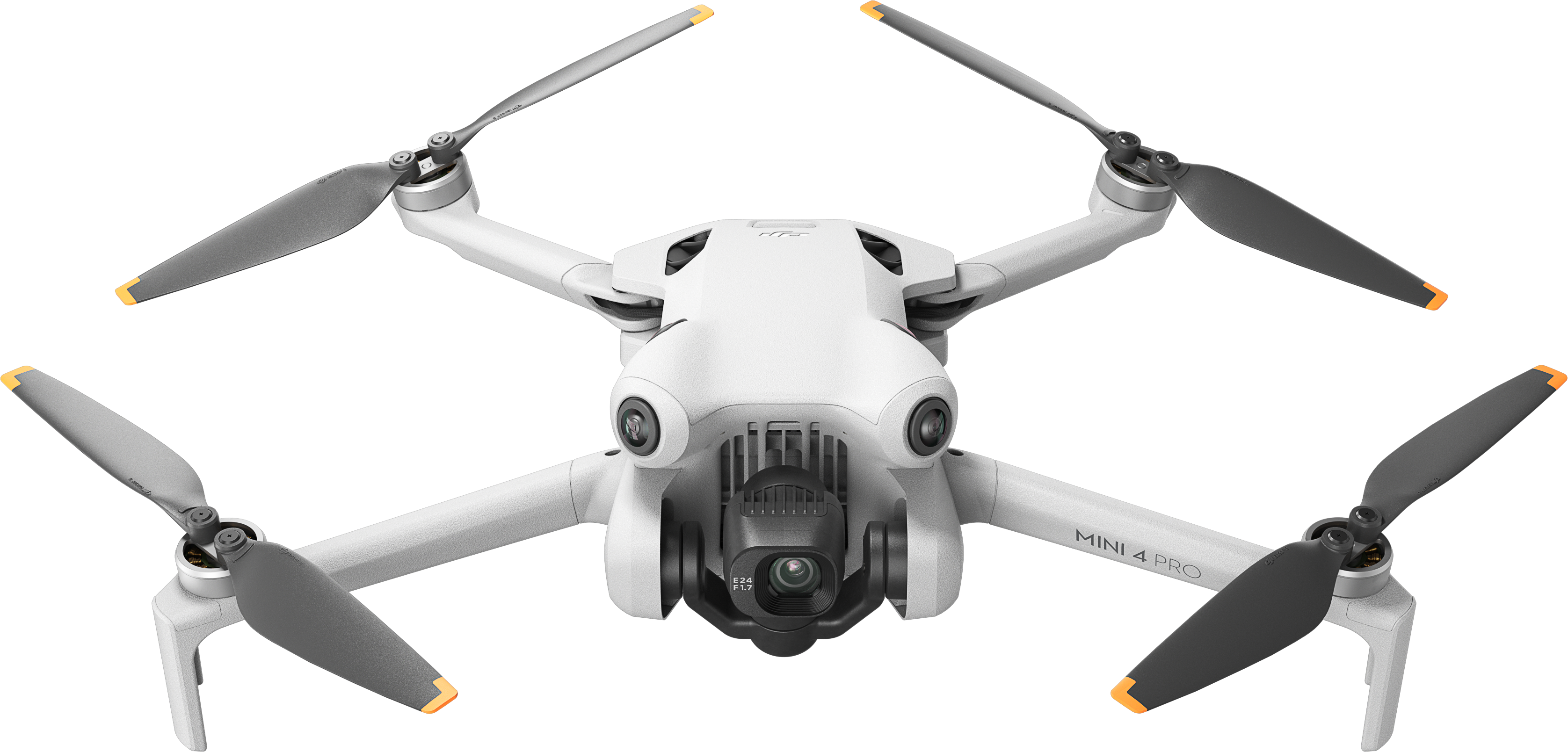 Drone blanc avec hélices noires, sur fond noir.
