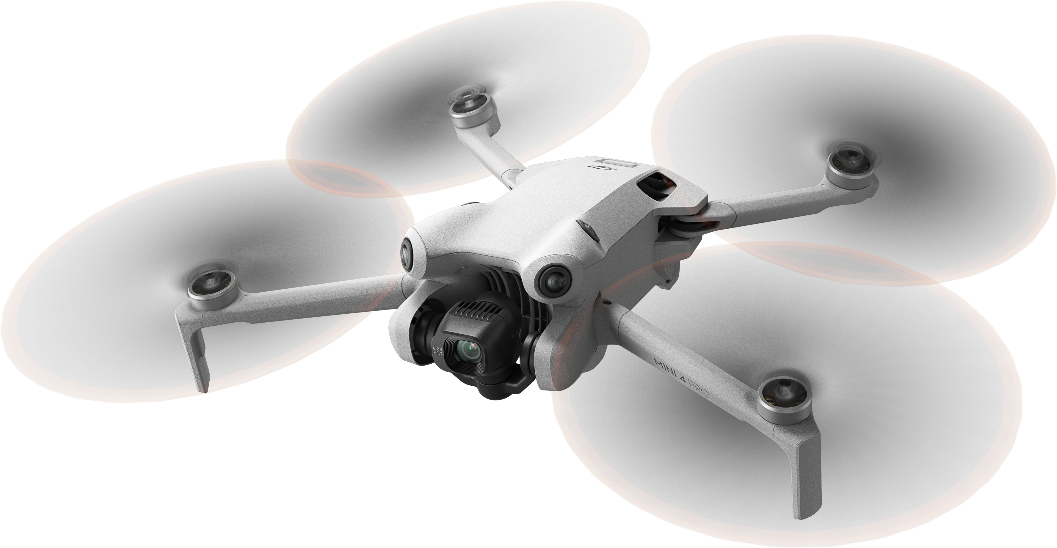 Un drone blanc avec quatre hélices, prêt à voler sur fond noir.