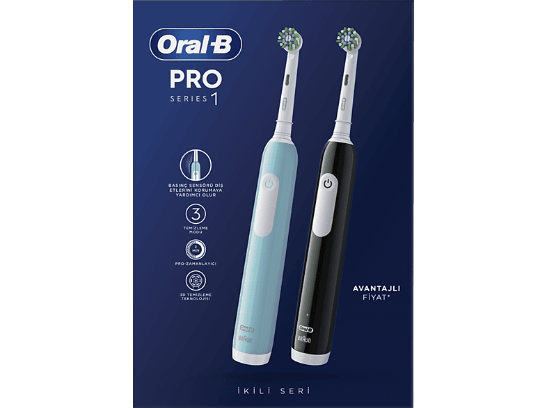 ORAL B Pro 1 Series 1 İkili Paket Siyah ve Mavi Şarjlı Diş Fırçaları_6