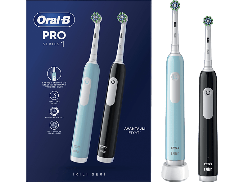 Oral b Pro 1 Series İkili Paket Siyah ve Mavi Şarjlı Diş Fırçaları
