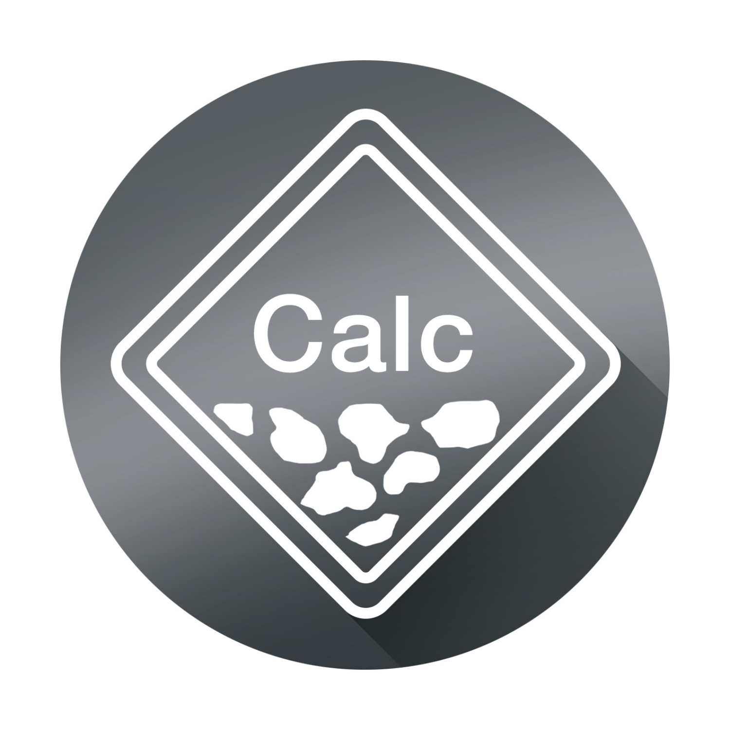 A gray circle with a white Calc icon inside a white diamond.