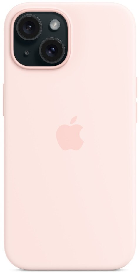 Tył różowego etui na iPhone'a z logo Apple i aparatem.