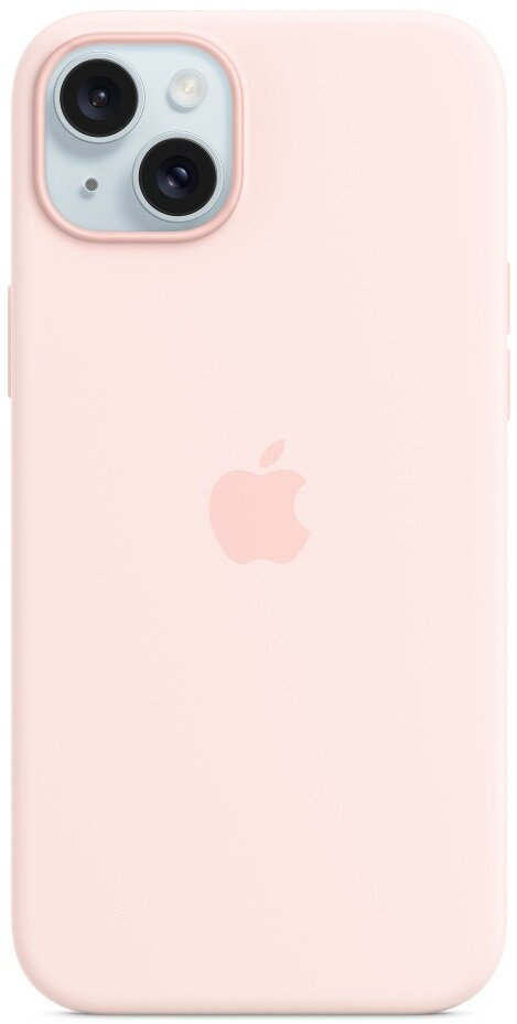 Różowe etui na telefon z obiektywami aparatu i logo Apple.