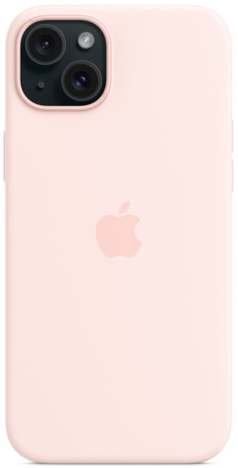 Różowe etui na telefon z logo Apple i obiektywami aparatu. Pokazano tył telefonu.