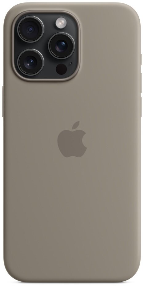 Etui na iPhone'a w kolorze szarobrązowym z logo Apple na białym tle.