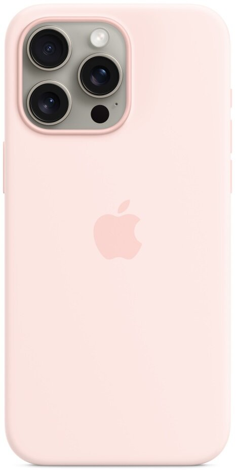 Różowe etui na iPhone'a z obiektywami aparatu i logo Apple. Widok z tyłu.
