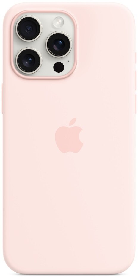 Różowe etui na iPhone z obwódką aparatu i logo Apple na białym tle.