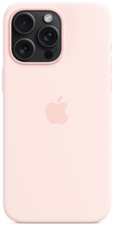 Różowe etui na iPhone. Telefon ma trzy aparaty i logo Apple.