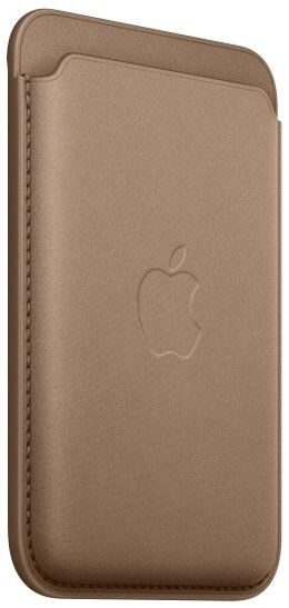 Brązowe skórzane etui na telefon z wytłoczonym logo Apple.