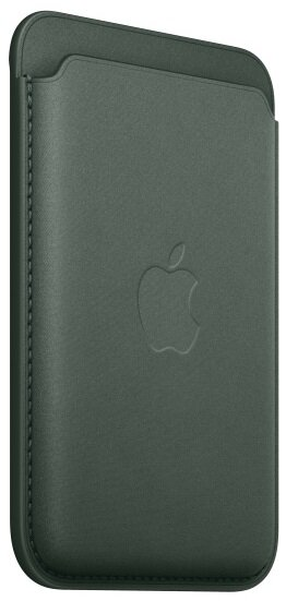 Ciemnozielone skórzane etui na telefon z logo Apple. Szyte krawędzie, kieszeń z tyłu.