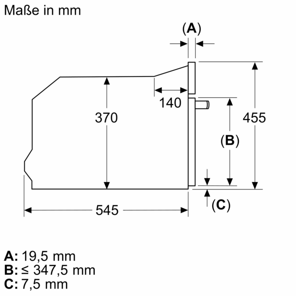 Diagramm mit den Abmessungen eines Einbaugeräts.