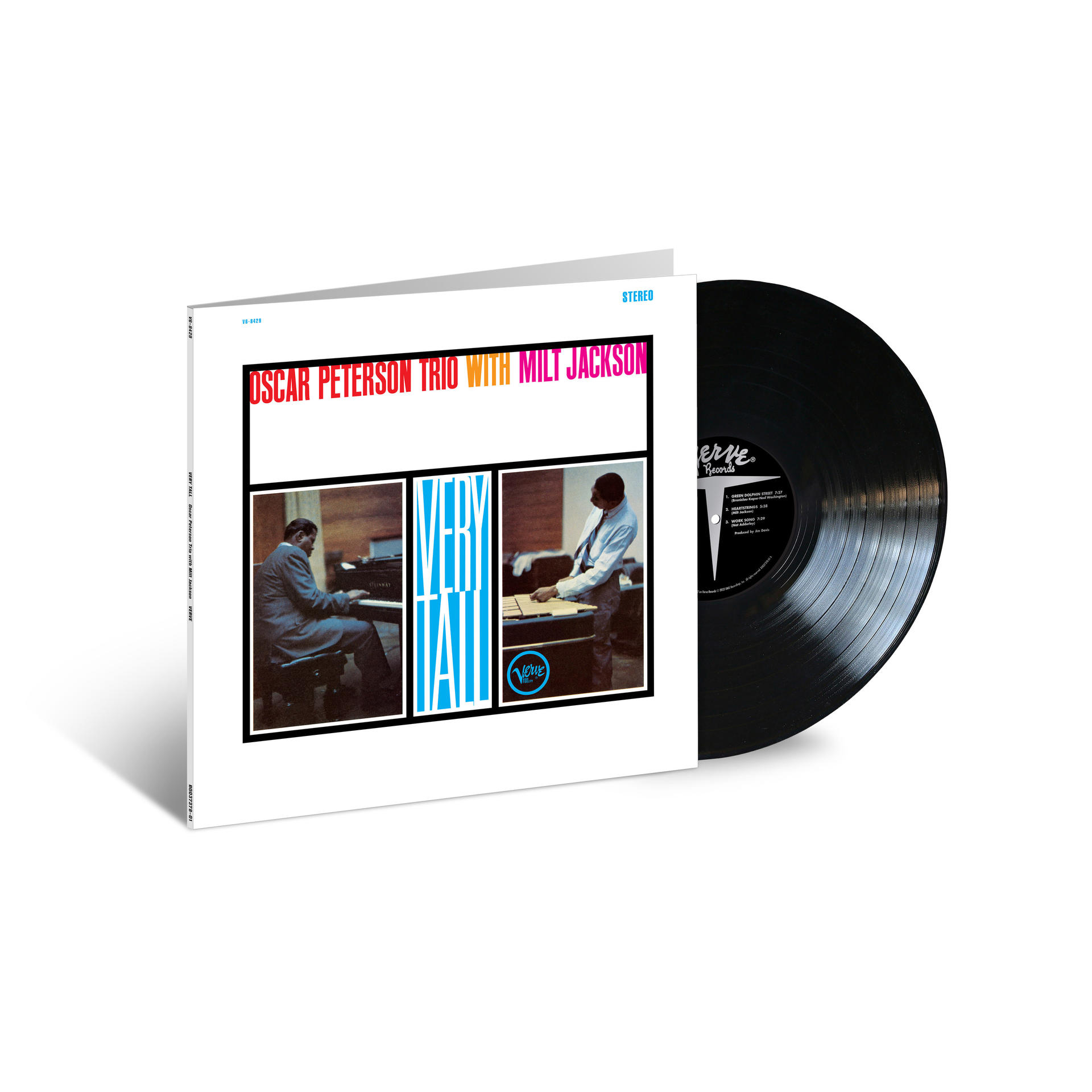 Oscar Peterson Trio Albumcover mit einer Schallplatte daneben.