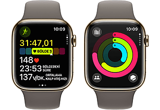 APPLE Watch Series 9 GPS + Cellular MRMR3TU/A  45 mm Altın Rengi Paslanmaz Çelik Kasa ve Kil Rengi Spor Kordon - S/M_7