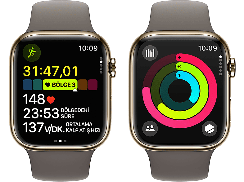 APPLE Watch Series 9 GPS + Cellular MRMR3TU/A  45 mm Altın Rengi Paslanmaz Çelik Kasa ve Kil Rengi Spor Kordon - S/M_7