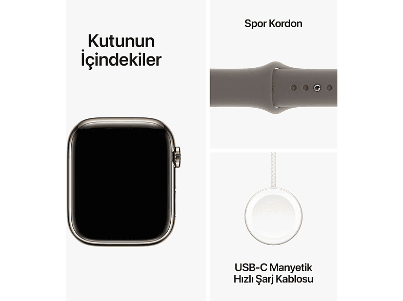 APPLE Watch Series 9 GPS + Cellular MRMR3TU/A  45 mm Altın Rengi Paslanmaz Çelik Kasa ve Kil Rengi Spor Kordon - S/M_9