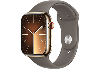 APPLE Watch Series 9 GPS + Cellular MRMR3TU/A  45 mm Altın Rengi Paslanmaz Çelik Kasa ve Kil Rengi Spor Kordon - S/M