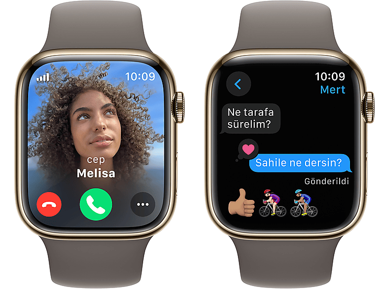 APPLE Watch Series 9 GPS + Cellular MRMT3TU/A  45 mm Altın Rengi Paslanmaz Çelik Kasa ve Kil Rengi Spor Kordon - M/L_5