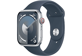 APPLE Watch Series 9 GPS + Cellular MRMH3TU/A  45 mm Gümüş Rengi Alüminyum Kasa ve Fırtına Mavisi Spor Kordon - M/L