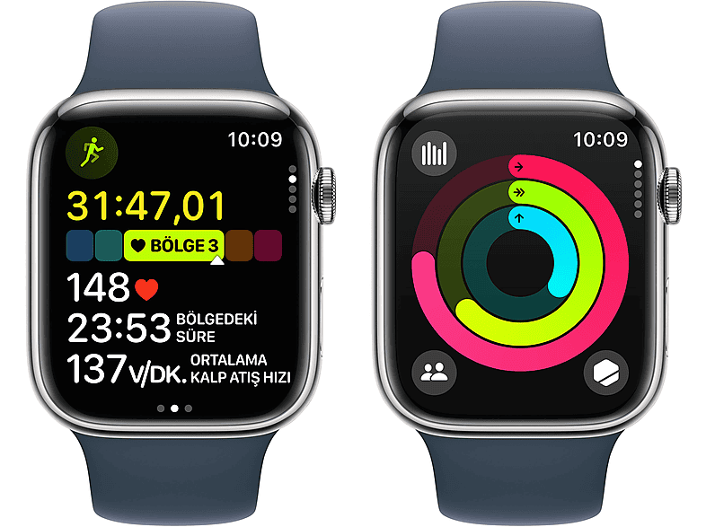 APPLE Watch Series 9 GPS + Cellular MRMN3TU/A  45 mm Gümüş Rengi Paslanmaz Çelik Kasa ve Fırtına Mavisi Spor Kordon - S/_7