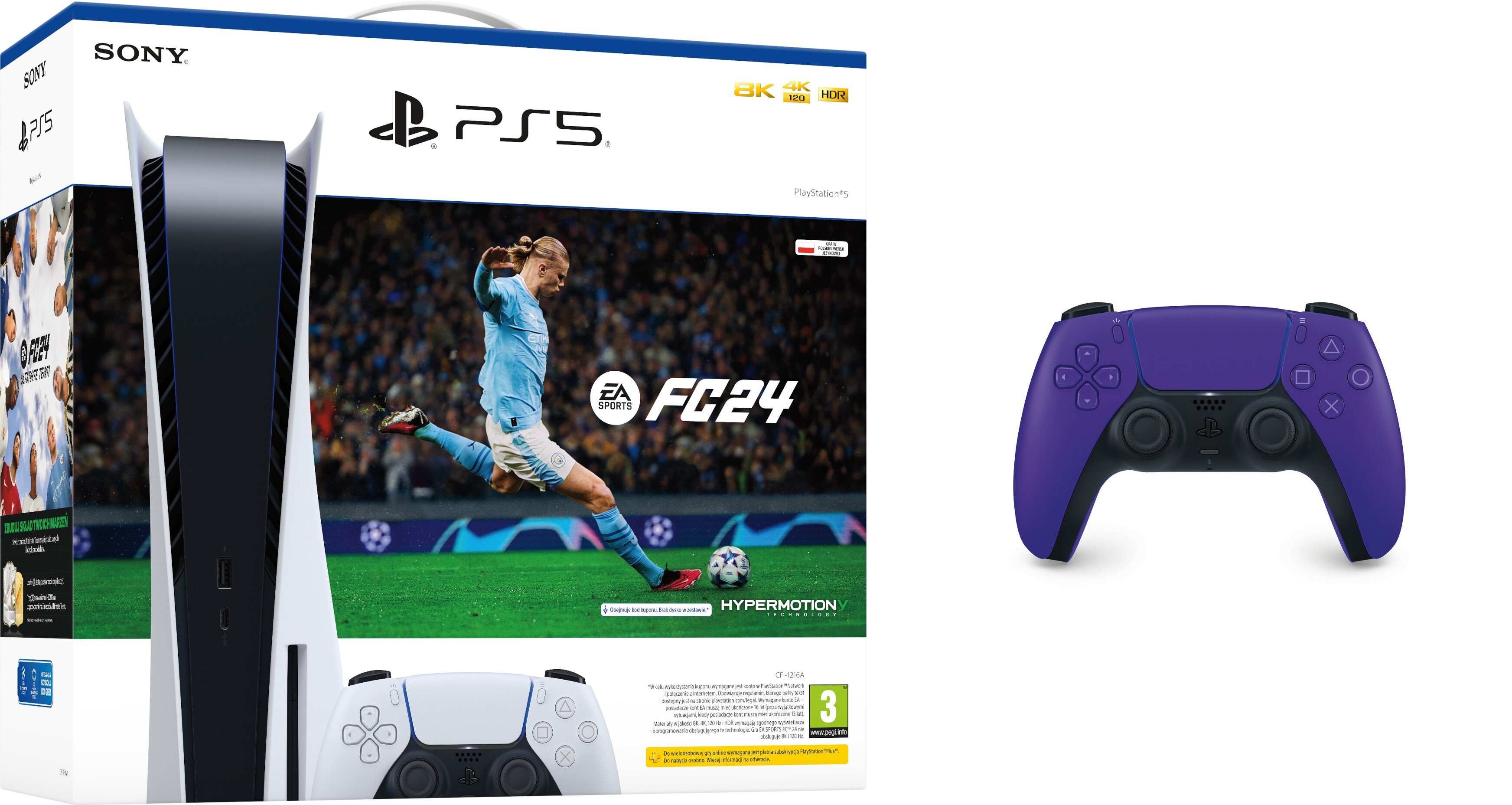 Konsola SONY PlayStation 5 C Chassis + EA SPORTS FC 24 (do pobrania) + FC 24 Ultimate Team (voucher) + DualSense Galaktyczny Fiolet