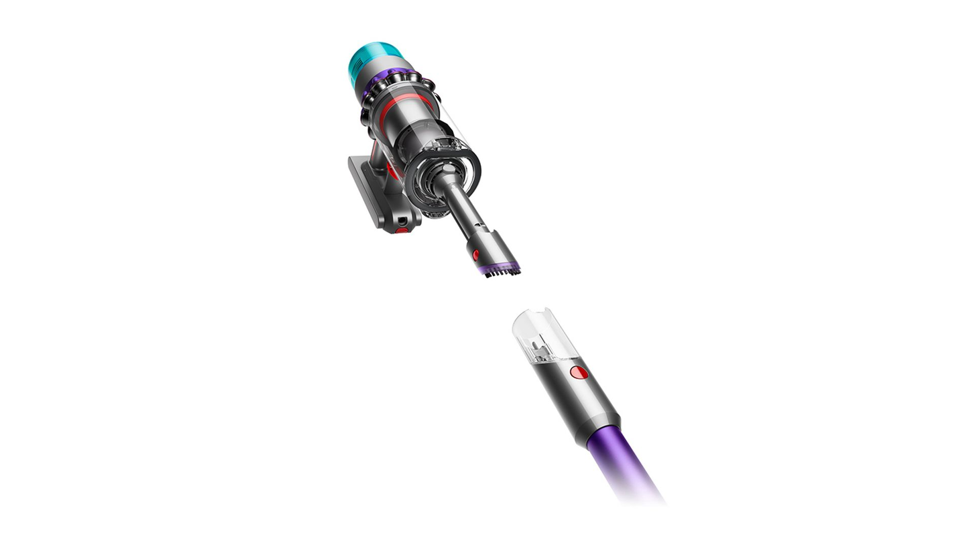 Dyson kablosuz elektrikli süpürge, ana ünite temizleme başlığından ayrı.