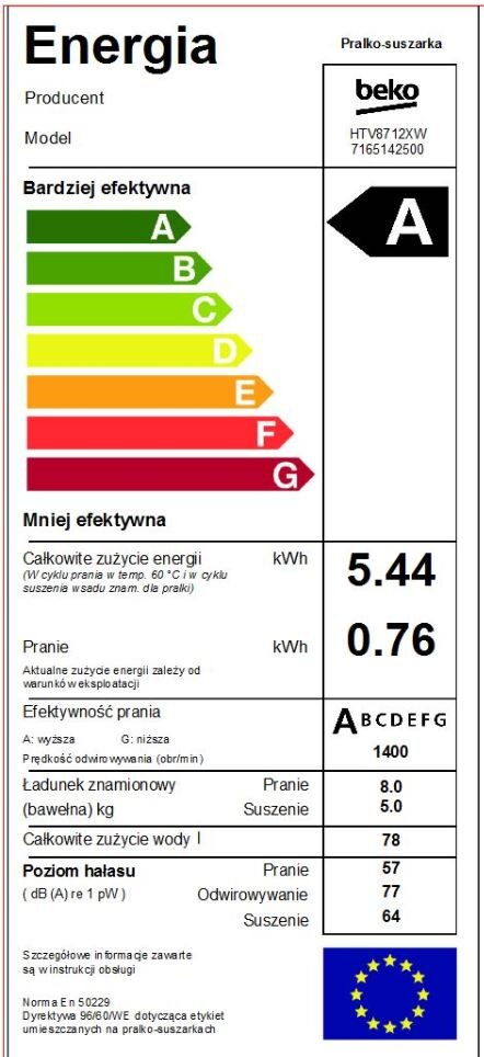 Pralko-suszarka BEKO HTV8712XW