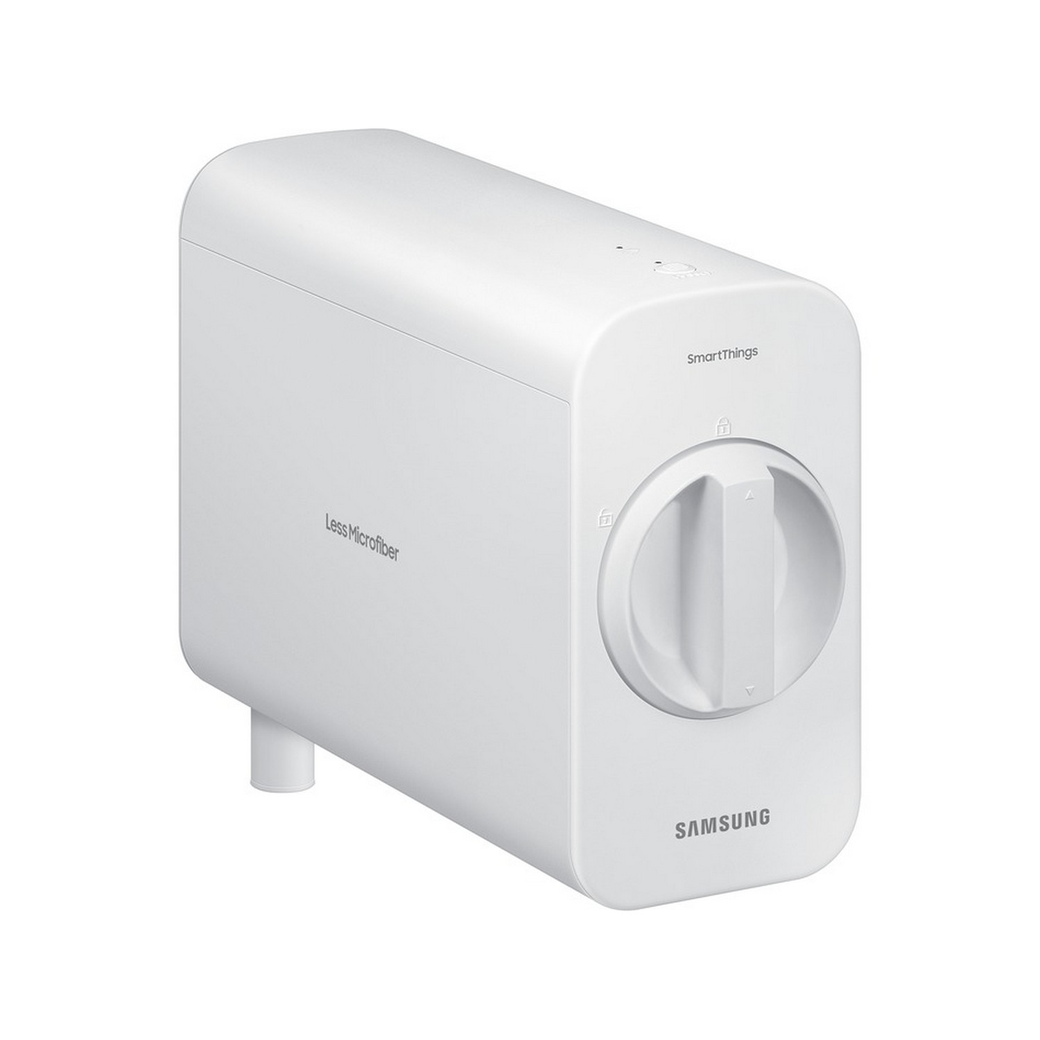 White Samsung SmartThings device. It has a dial and the words 